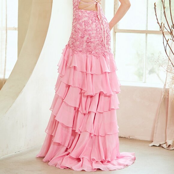 Sleeveless formal dress.Pink or blue prom quinceanera wedding guest occassion - Picture 4 of 7